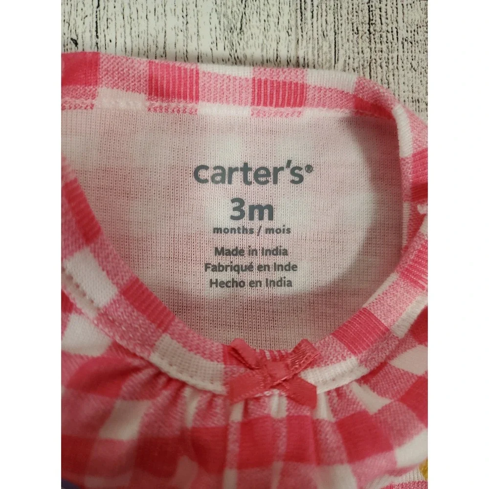 Carters Romper Girls 3 months Butterfly Frogs Chambray Pink Gingham NEW
